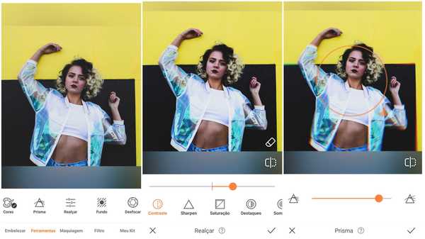 Foto de uma garota usando uma jaqueta holográfica sendo editada no app AirBrush