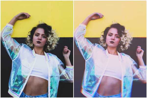 Antes e depois da foto editada no app AirBrush