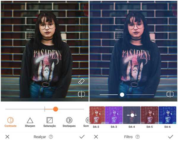 Foto de uma garota usando uma camiseta preta estampada sendo editada pelo app AirBrush