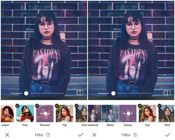 Foto de uma garota usando uma camiseta preta estampada sendo editada pelo app AirBrush