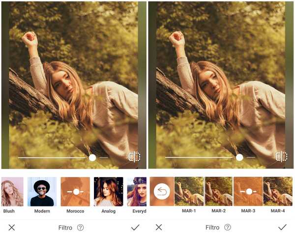 Foto de uma garota deitada com uma floresta ao fundo sendo editada no app AirBrush