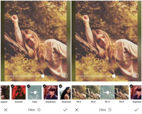 Foto de uma garota deitada com uma floresta ao fundo sendo editada no app AirBrush
