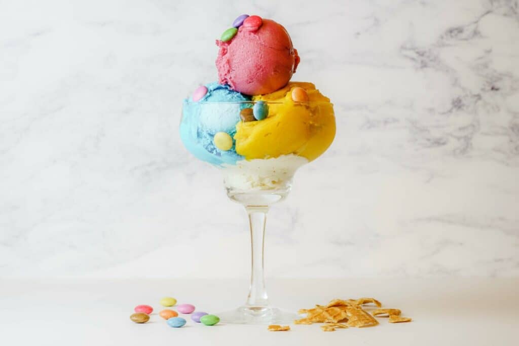 ice cream scoops in a tall glass