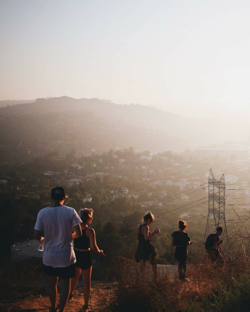 Photobomb edit of group of hikers on a mountain