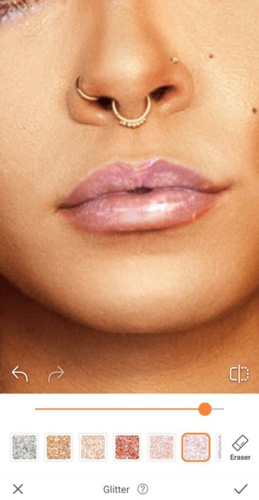 closeup of glossy pink lips