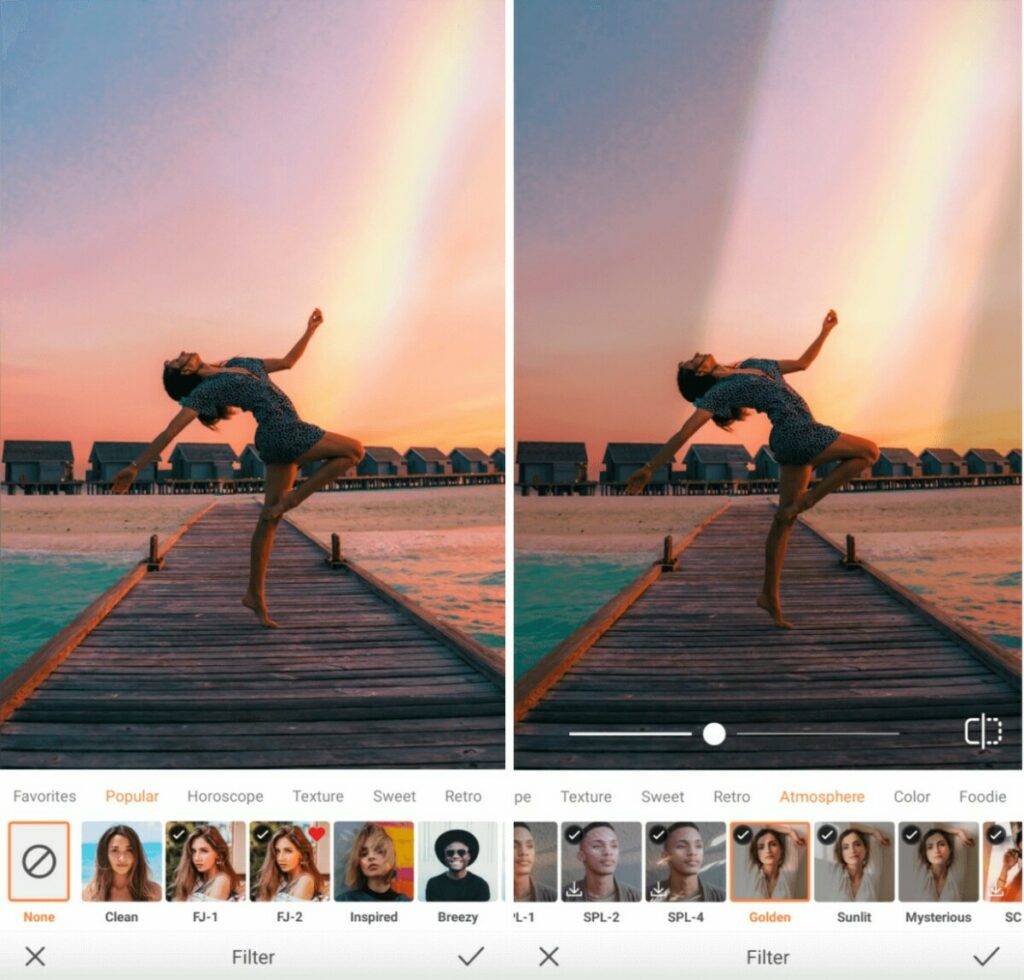 woman posing on a jetty with a rainbow in the sky 