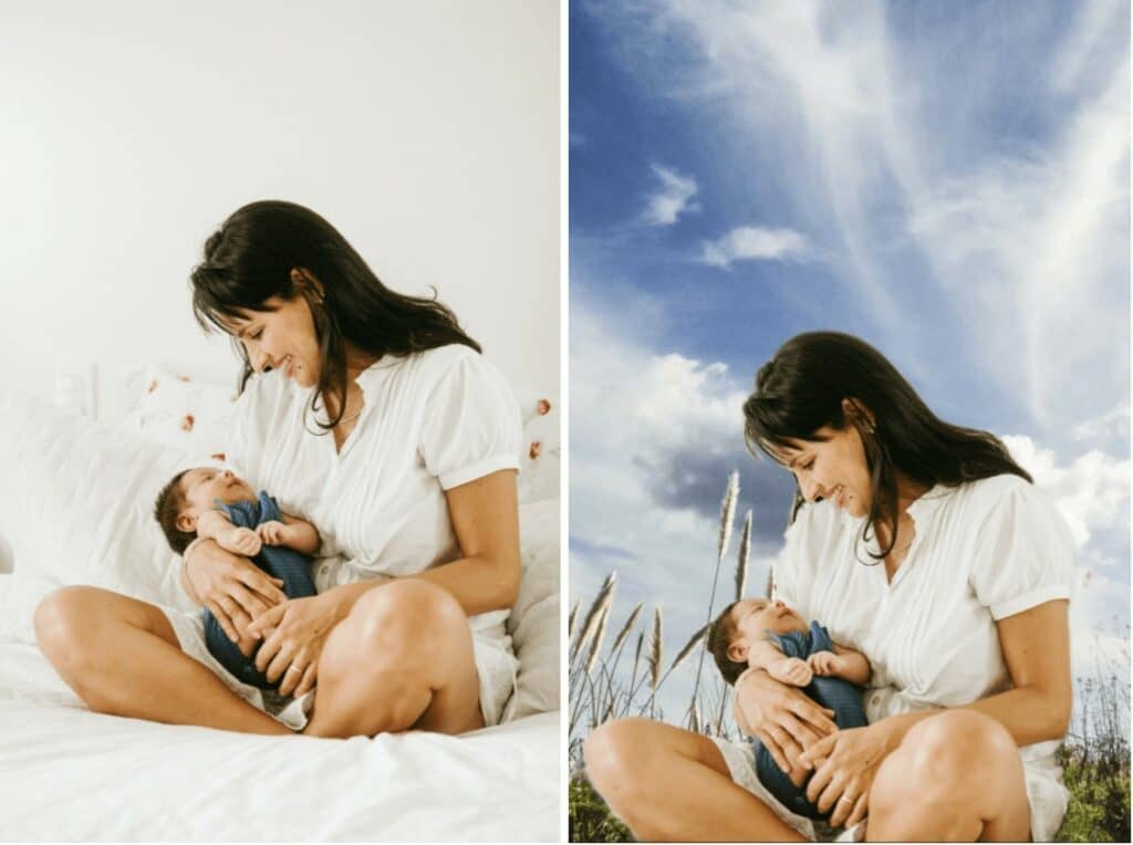 mother sitting holding her son and smiling