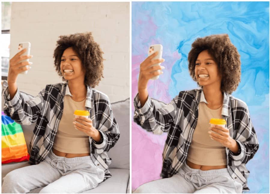 girl sitting taking selfie