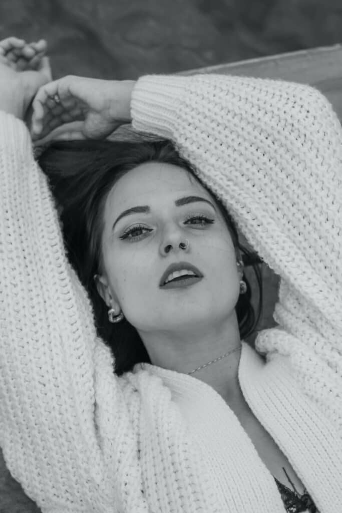 dramatic self-portrait of woman shot overhead