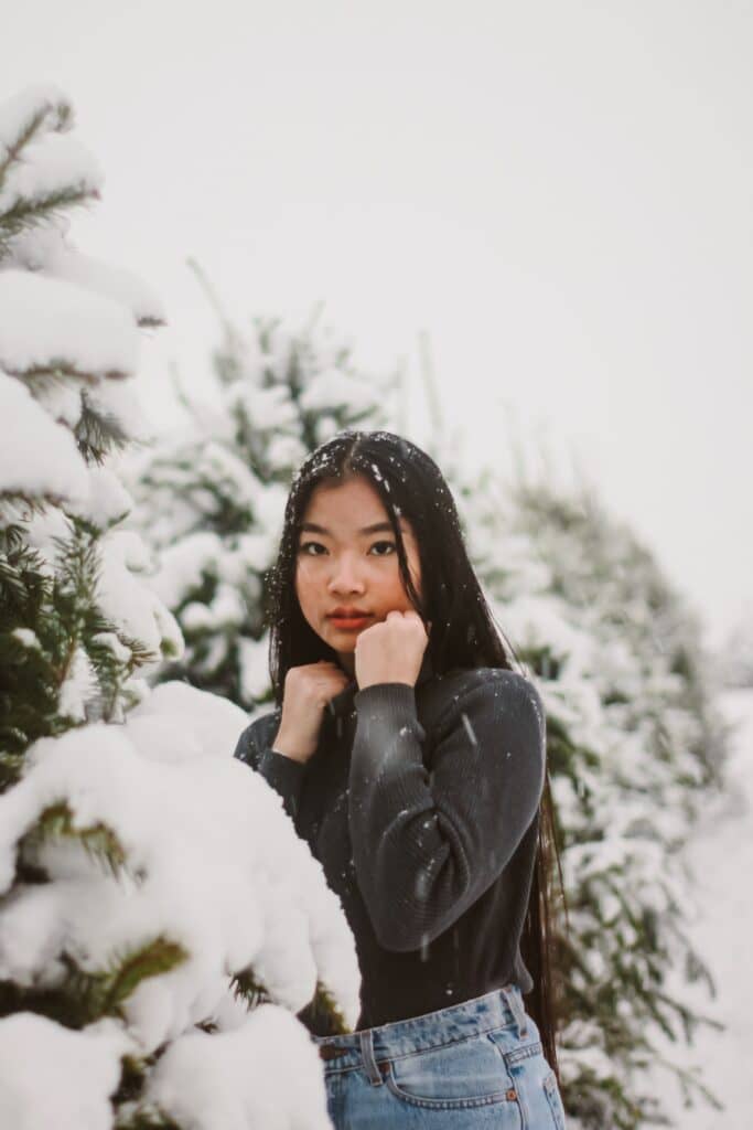 young woman in snow