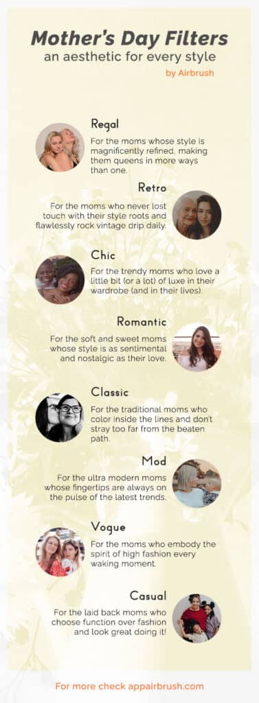 Infographic showcasing the Mom Aesthetic filters for Mother's Day